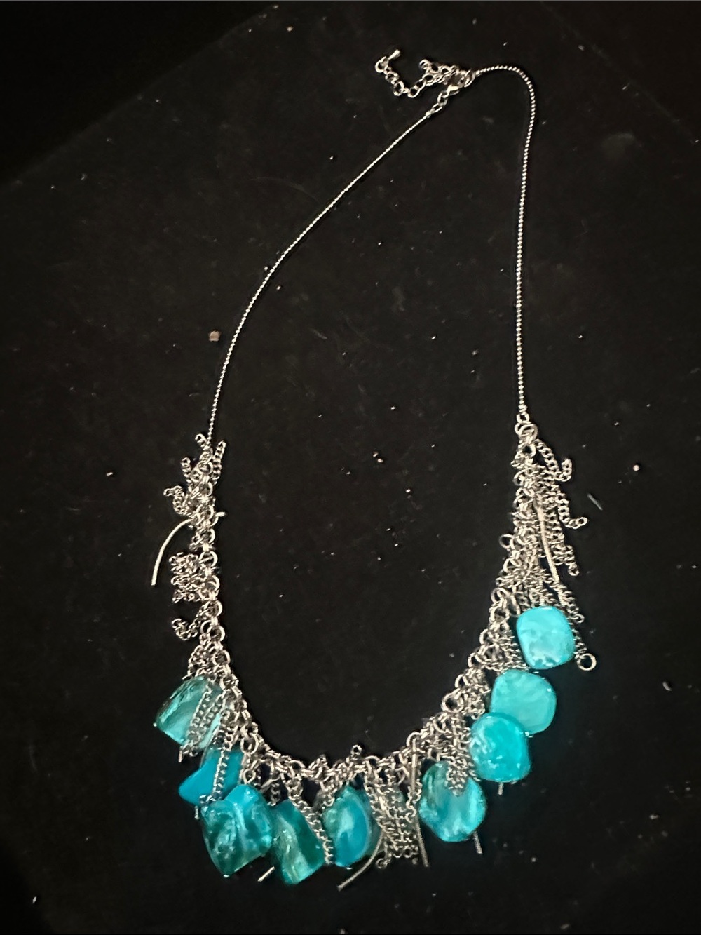 Silver Necklace with Turquoise Shell Charms - Women Jewelry
